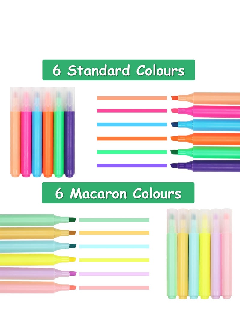 Highlighter Pens, Pastel 12 Color Chisel Tip Marker Pen Triangular Highlighters, Colored Highlighters, No Bleed Through for Journal Notes Adults Kids Students, Office School (12 PCS)