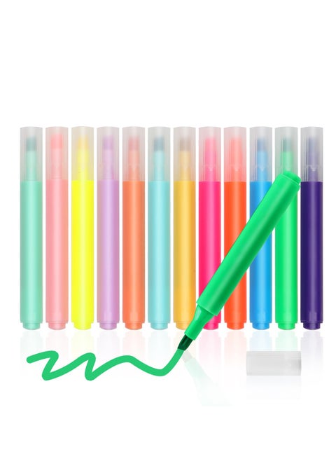 Highlighter Pens, Pastel 12 Color Chisel Tip Marker Pen Triangular Highlighters, Colored Highlighters, No Bleed Through for Journal Notes Adults Kids Students, Office School (12 PCS)