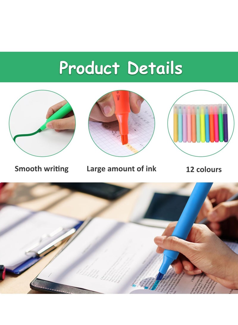 Highlighter Pens, Pastel 12 Color Chisel Tip Marker Pen Triangular Highlighters, Colored Highlighters, No Bleed Through for Journal Notes Adults Kids Students, Office School (12 PCS)