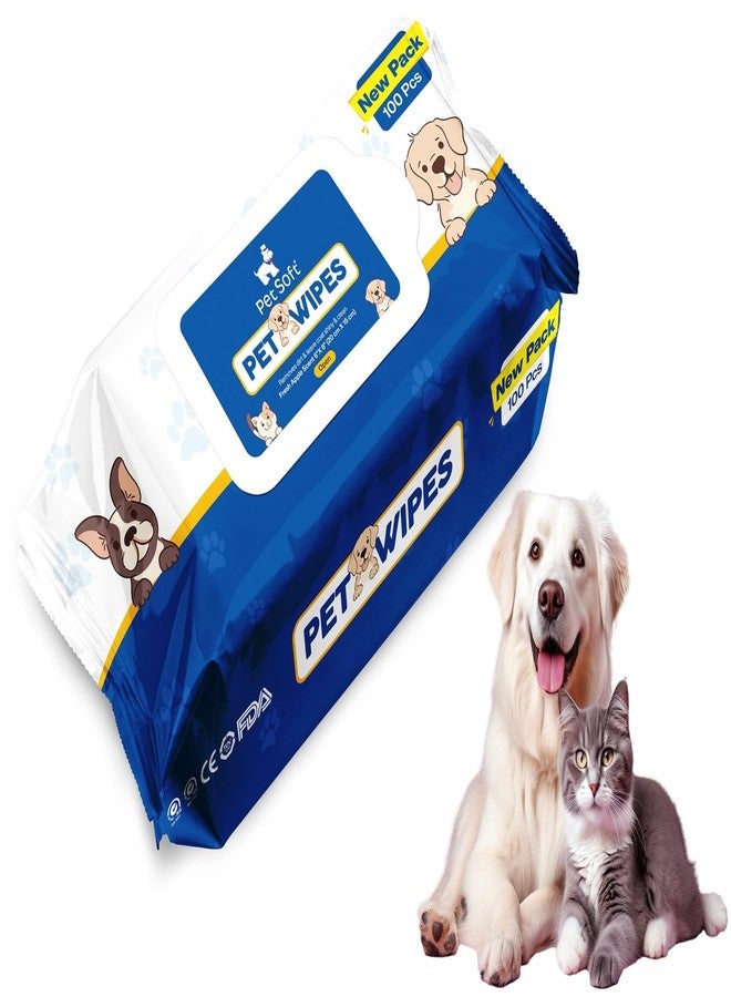 Pet Soft Cat & Dog Wet Wipes - 100 Count (100 Wipes X 1 Pack) Removes Dirt & Leave Caot Shiny & Clean 100% Biodegradable | Anti-Bacterial | Cleansing, Deodorising & Grooming Wipes - Image 1