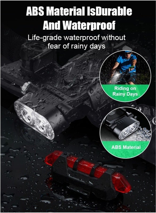 أس تس إل مجموعة أضواء الدراجة 4 في 1 ، مصباح أمامي فائق السطوع 600 لومن ومصابيح خلفية خلفية مع بنك طاقة بطارية 3000 مللي أمبير في الساعة / حامل الهاتف / القرن / العديد من أوضاع الإضاءة / مقاوم للماء ، سهل التركيب ، مجموعة أضواء دراجة قابلة لإعادة الشحن USB لركوب الدراجات الليلية على الطريق - Image 5