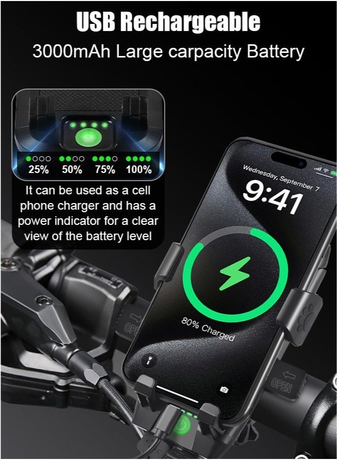 أس تس إل مجموعة أضواء الدراجة 4 في 1 ، مصباح أمامي فائق السطوع 600 لومن ومصابيح خلفية خلفية مع بنك طاقة بطارية 3000 مللي أمبير في الساعة / حامل الهاتف / القرن / العديد من أوضاع الإضاءة / مقاوم للماء ، سهل التركيب ، مجموعة أضواء دراجة قابلة لإعادة الشحن USB لركوب الدراجات الليلية على الطريق - Image 2