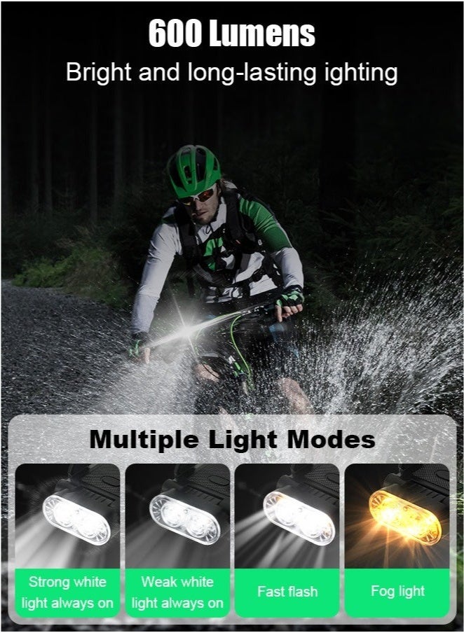 أس تس إل مجموعة أضواء الدراجة 4 في 1 ، مصباح أمامي فائق السطوع 600 لومن ومصابيح خلفية خلفية مع بنك طاقة بطارية 3000 مللي أمبير في الساعة / حامل الهاتف / القرن / العديد من أوضاع الإضاءة / مقاوم للماء ، سهل التركيب ، مجموعة أضواء دراجة قابلة لإعادة الشحن USB لركوب الدراجات الليلية على الطريق - Image 3