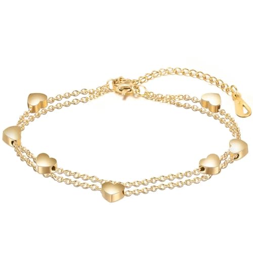 MEENAZ Bracelet for Women Girls Gold Bracelets for Women and Girls Western Stainless Steel Heart Charm Chain Bracelet Birthday Gifts For Women Valentine Gift for Girls anti tarnish adjustable stylish - Image 1