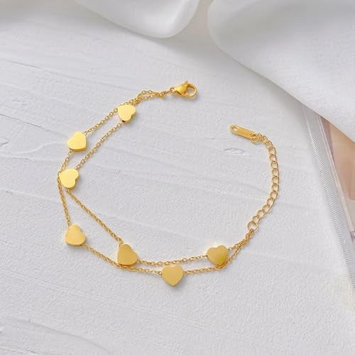 MEENAZ Bracelet for Women Girls Gold Bracelets for Women and Girls Western Stainless Steel Heart Charm Chain Bracelet Birthday Gifts For Women Valentine Gift for Girls anti tarnish adjustable stylish - Image 4