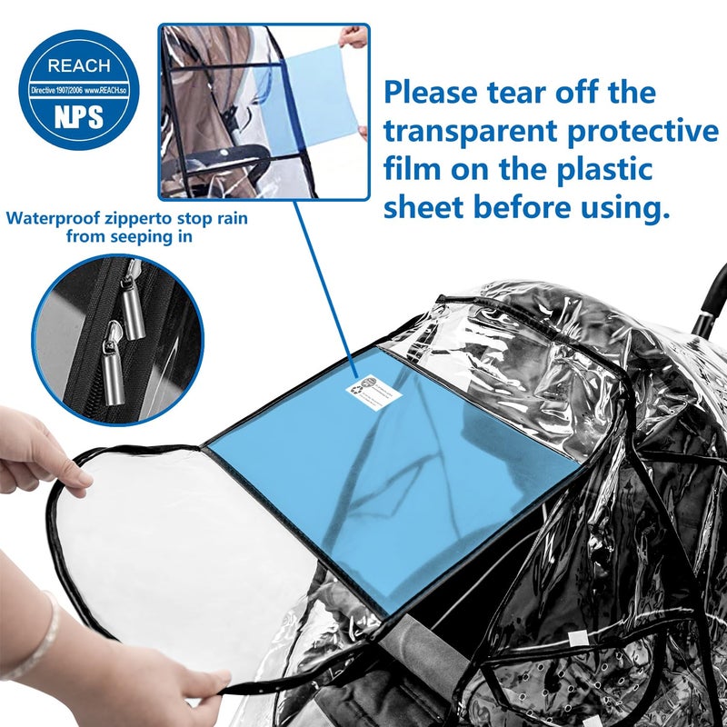 Vaxaape Stroller Rain Cover,Universal Stroller Accessory,Waterproof,Windproof Protection,Protect from Dust Snow,Baby Travel Weather Shield,Clear - Image 2