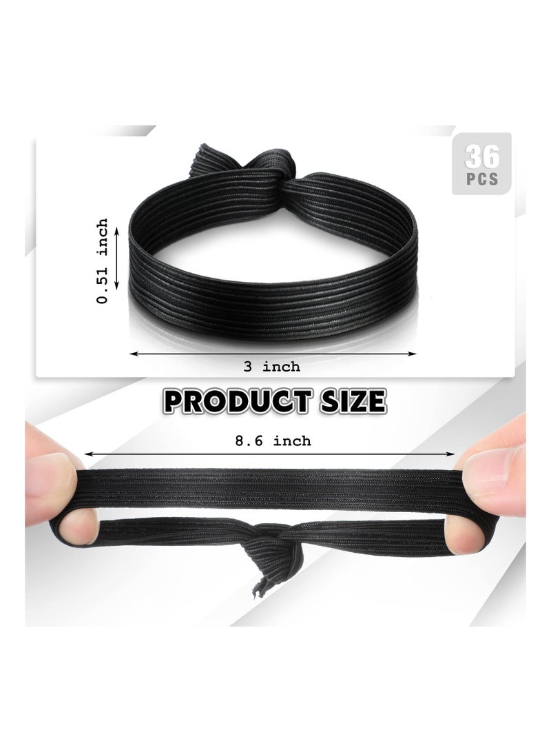 Loquat Mens Hair Ties, 36 Pcs Knotted  Elastic Flat Man Bun Hair Tie No Crease Breakage Hair Ties for Guys Strong Ponytail Holders for Men Black Man Bun Accessories Hair Bands Men with Thick Long Curly Hair - Image 3