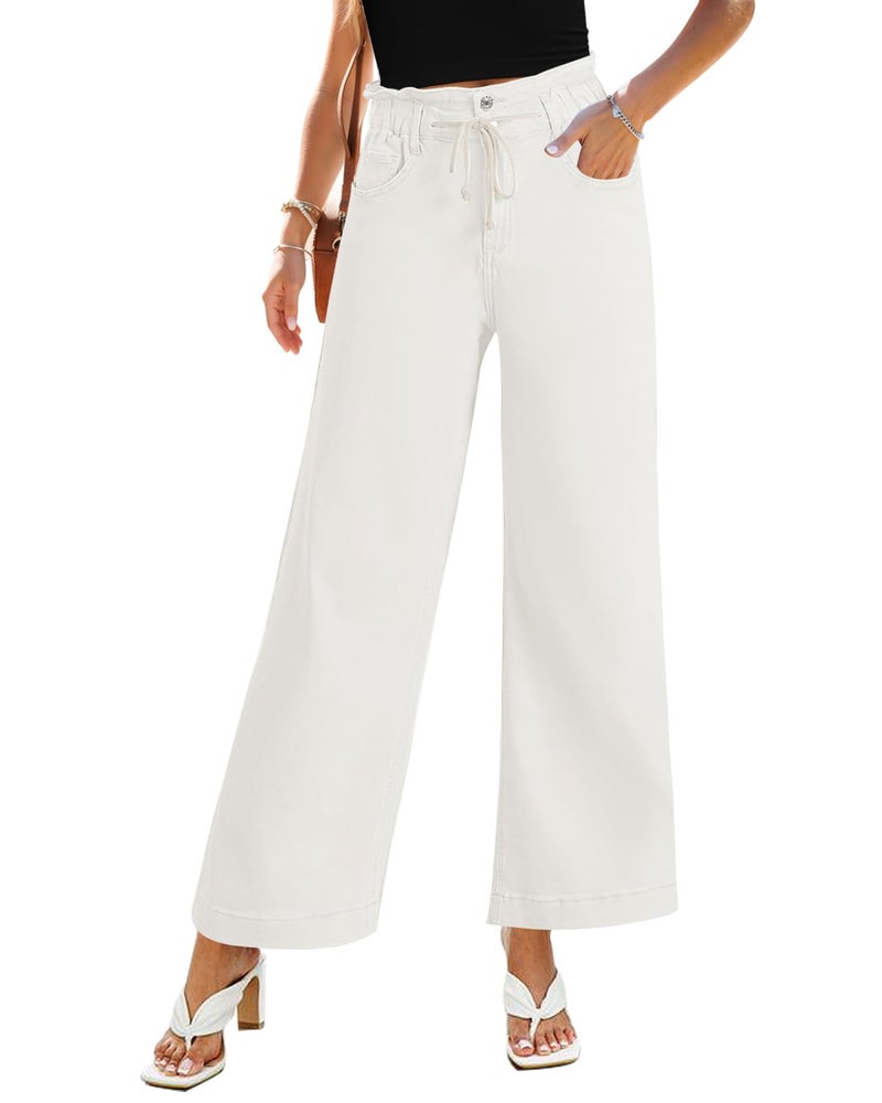 GRAPENT Wide Leg Jeans for Women Stretch High Wasited Elastic Waist Bell Bottom Baggy Y2K Pants Brilliant White Large - Image 1