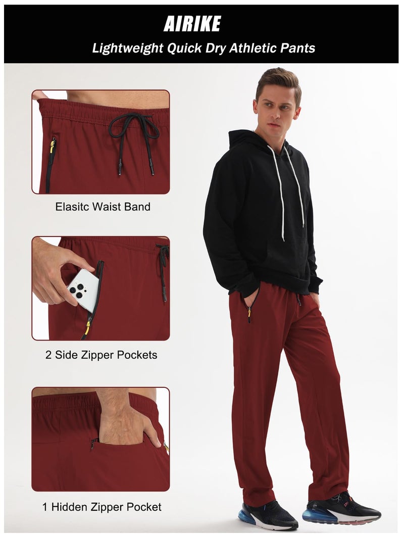 AIRIKE Mens Sweat Pants, with Pockets Outdoor Lightweight Breathable Quick Dry Athletic Jogging Hiking Pants with Elastic Waist Claret - Image 3