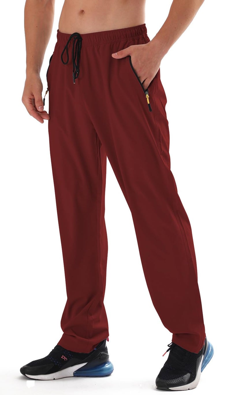 AIRIKE Mens Sweat Pants, with Pockets Outdoor Lightweight Breathable Quick Dry Athletic Jogging Hiking Pants with Elastic Waist Claret - Image 1