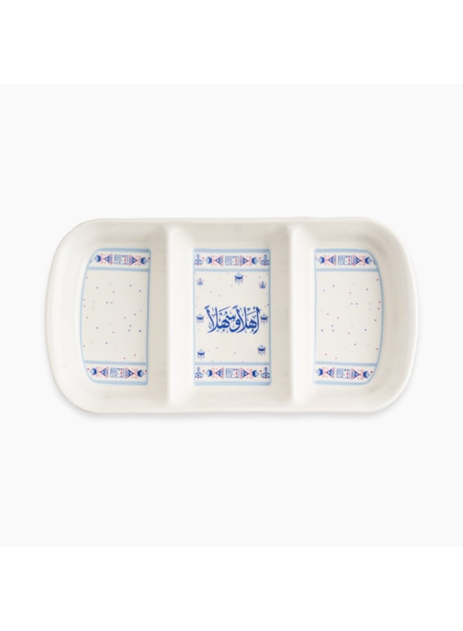 Zinnia Ahlan W Sahlan 3-Compartment Rectangular Serving Dish – Blue Porcelain
