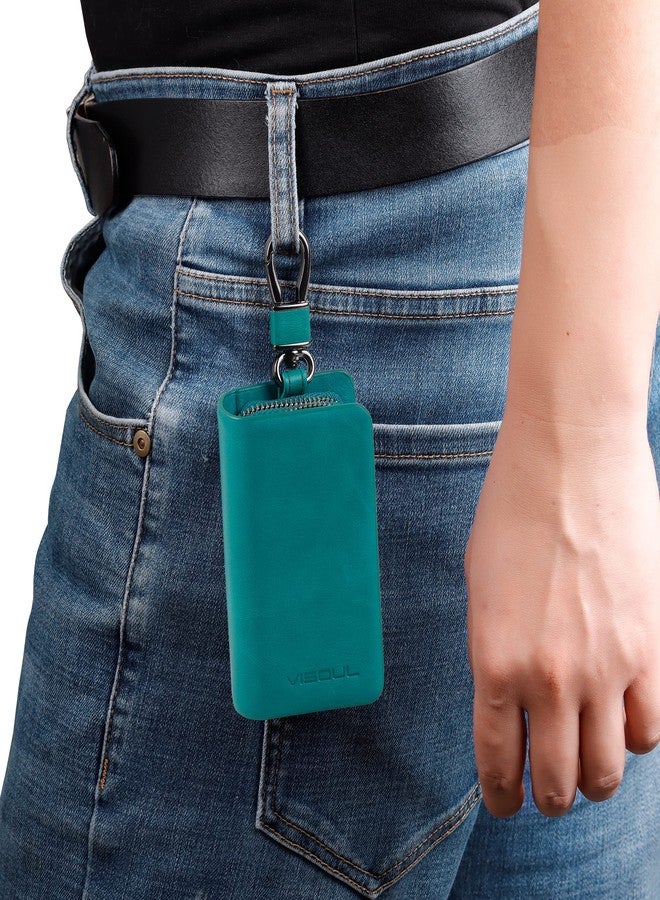 VISOUL Car Key Case Holder Double Zipper, Leather Car Smart Key Fob Case with Keychain for Men and Women-Lake Blue - Image 5