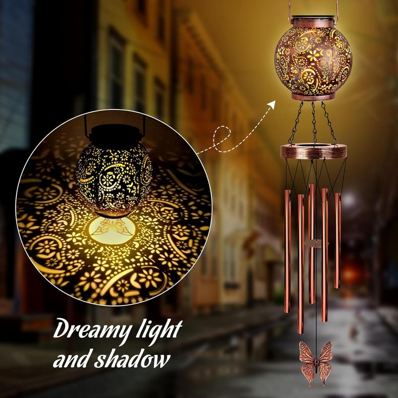 YHmall Wind Chimes for Outside Butterfly Solar Lantern, 38" Flower Gifts for Mom Hanging Solar Wind Chimes for Outside Lights, Garden Decor Wind Chime, Christmas Windchimes Outdoors Gifts for Women - Image 2