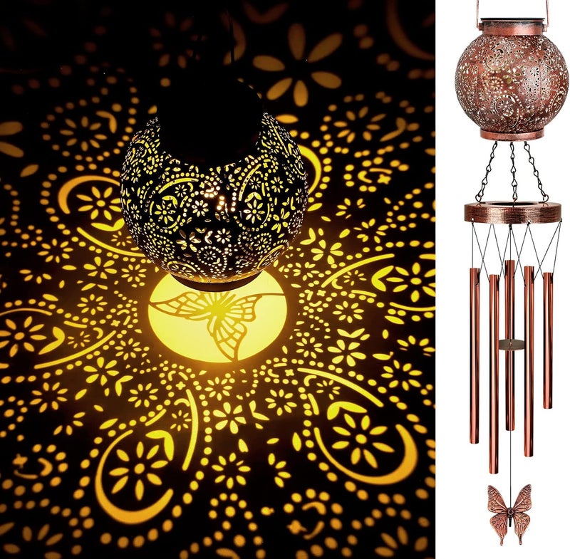 YHmall Wind Chimes for Outside Butterfly Solar Lantern, 38" Flower Gifts for Mom Hanging Solar Wind Chimes for Outside Lights, Garden Decor Wind Chime, Christmas Windchimes Outdoors Gifts for Women - Image 1