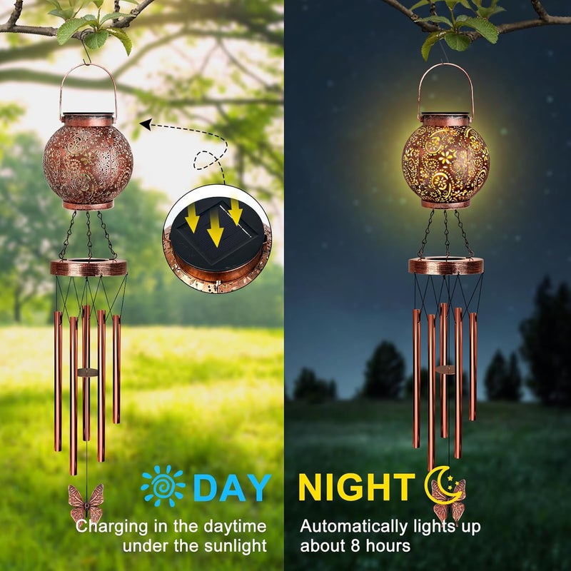 YHmall Wind Chimes for Outside Butterfly Solar Lantern, 38" Flower Gifts for Mom Hanging Solar Wind Chimes for Outside Lights, Garden Decor Wind Chime, Christmas Windchimes Outdoors Gifts for Women - Image 5