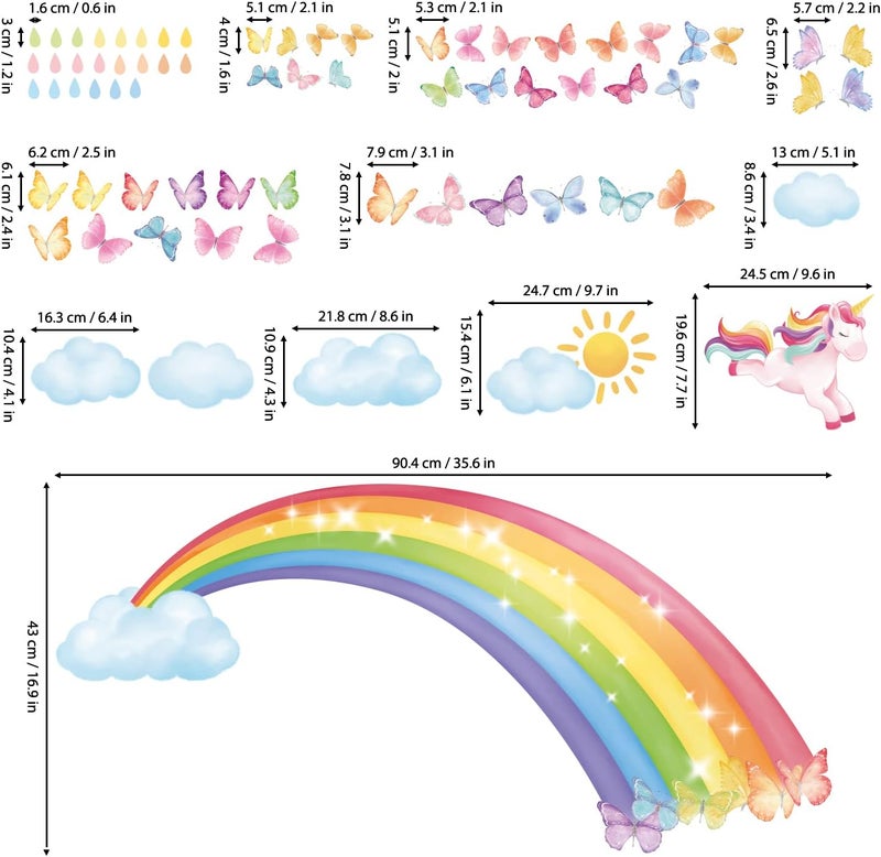 Decowall ملصقات حائط قوس قزح وحيد القرن من DECOWALL SG22309 ملصقات ملونة للأطفال قابلة للإزالة لغرف نوم الفتيات وزينة المنزل - Image 2