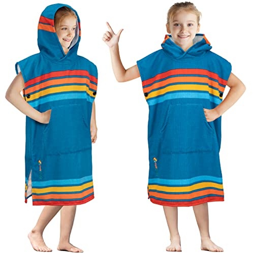 Suncube SUN CUBE Kids Changing Robe Surf Poncho, Kids Beach Towels, Hooded Towel for Toddler Bath Pool, Microfiber Quick Dry Wearable Towel Poncho with Hood, Swim Towel for Boys Girls 3-7 Years, Sunset Blue - Image 1