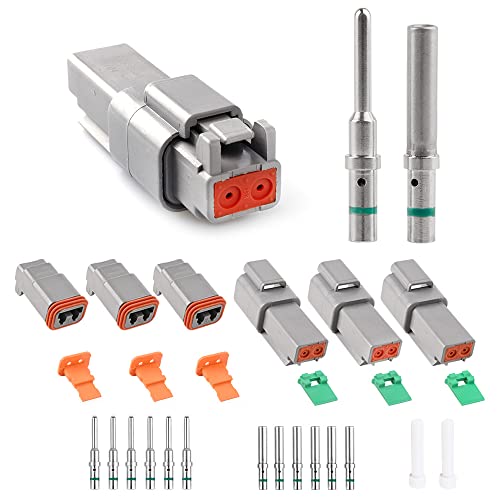 JRready ST6112 DT Connector 2 Pin Gray Waterproof Electrical Wire Connector DT04-2P DT06-2S with Deutsch Solid Contacts 14-20 AWG and Sealing Plugs,3 Sets - Image 1