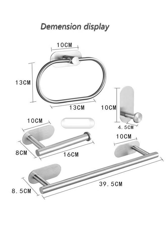 FLYROAD 4 Pcs Bathroom Towel Rack Hardware, 304 Stainless Steel Wall Mounted with Hand Towel Bar, Hand Towel Ring, Toilet Paper Holder, Robe Towel Hook for Bathroom (Silver)  - Image 2