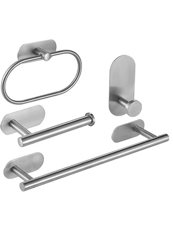 FLYROAD 4 Pcs Bathroom Towel Rack Hardware, 304 Stainless Steel Wall Mounted with Hand Towel Bar, Hand Towel Ring, Toilet Paper Holder, Robe Towel Hook for Bathroom (Silver)  - Image 1