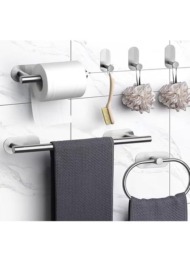 FLYROAD 4 Pcs Bathroom Towel Rack Hardware, 304 Stainless Steel Wall Mounted with Hand Towel Bar, Hand Towel Ring, Toilet Paper Holder, Robe Towel Hook for Bathroom (Silver)  - Image 3
