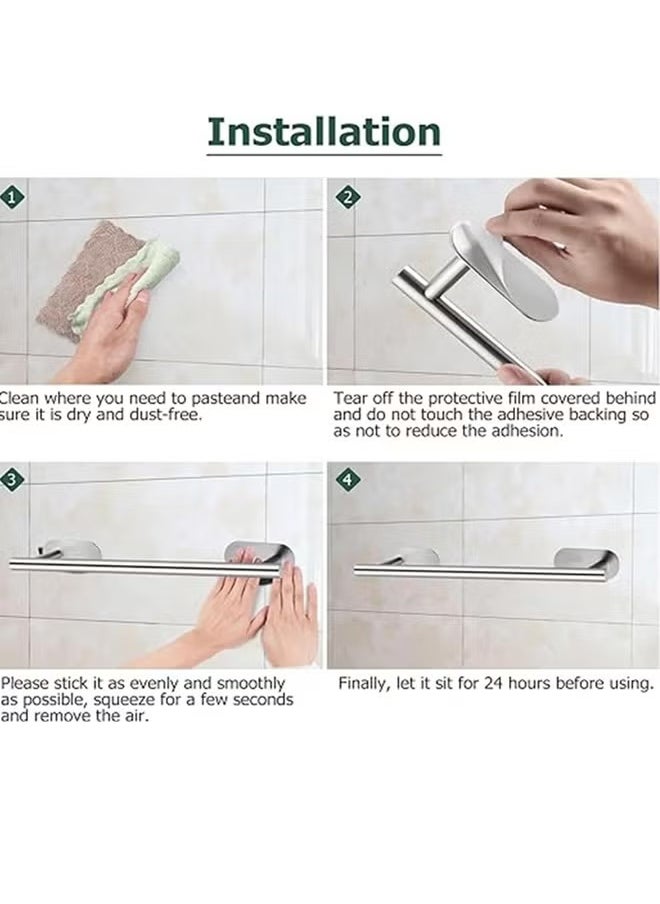 FLYROAD 4 Pcs Bathroom Towel Rack Hardware, 304 Stainless Steel Wall Mounted with Hand Towel Bar, Hand Towel Ring, Toilet Paper Holder, Robe Towel Hook for Bathroom (Silver)  - Image 4