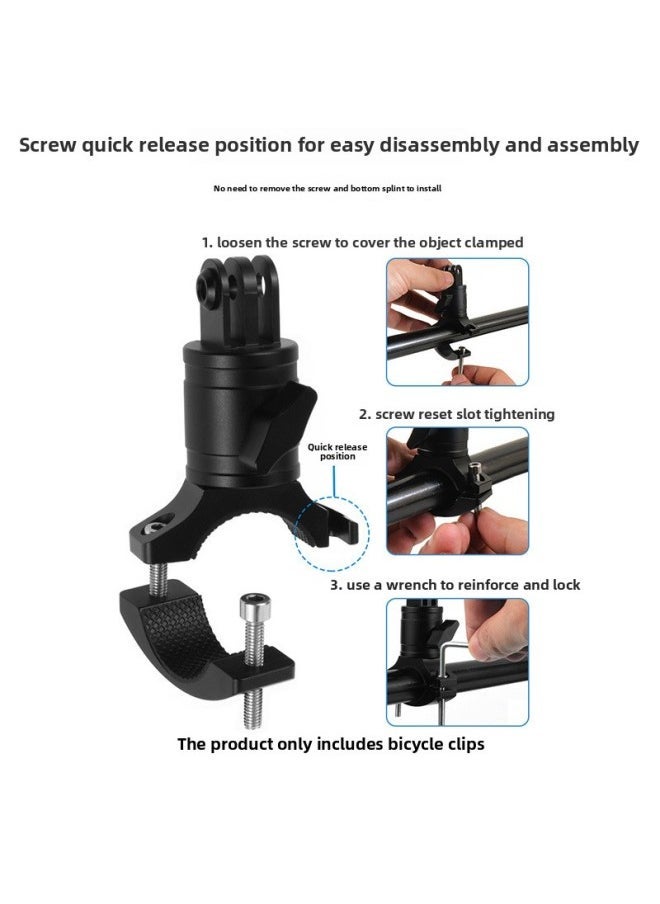 Sports Camera Bicycle Clamp Aluminum Alloy Pipe Clamp Suitable For Dajiang GoPro10 Bicycle Fixed Bracket 360-Color:Black-large Diameter - Image 4