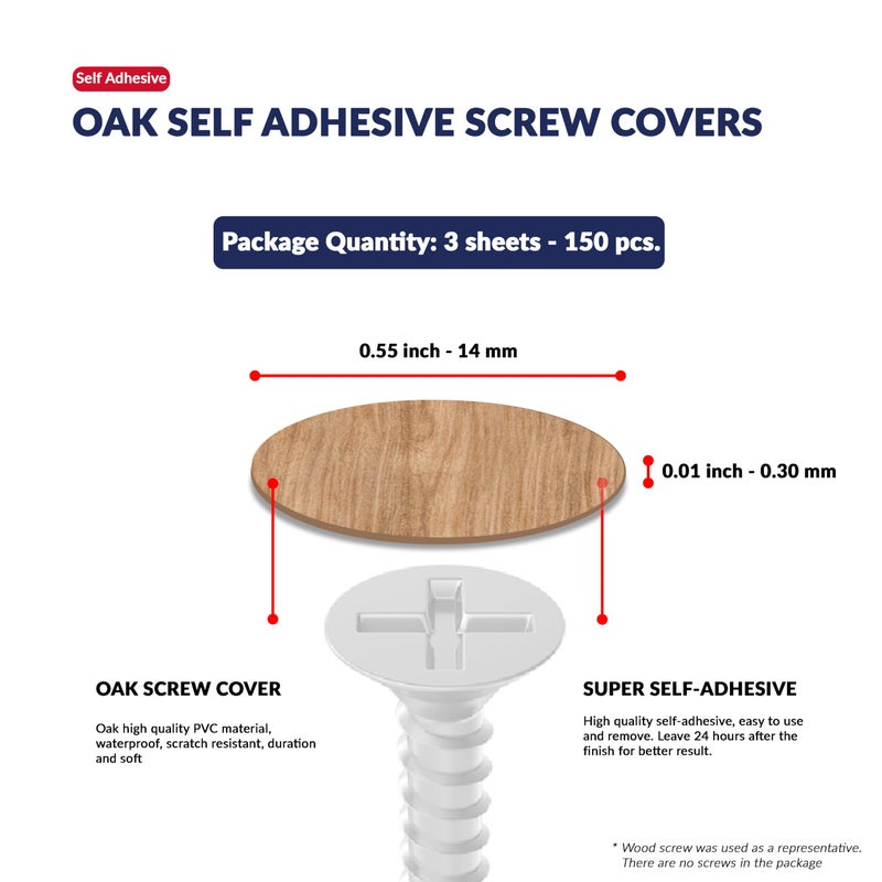 UNMAR Oak Self-Adhesive Screw Hole Stickers - 150 Pcs. 0.55 Inch / 14 Mm Peel Stick Dust Proof Tape, Water Resistance Pvc Caps For Wood Cabinets, Furniture, Drawer, Wardrobe, Kitchen, Table - Image 2
