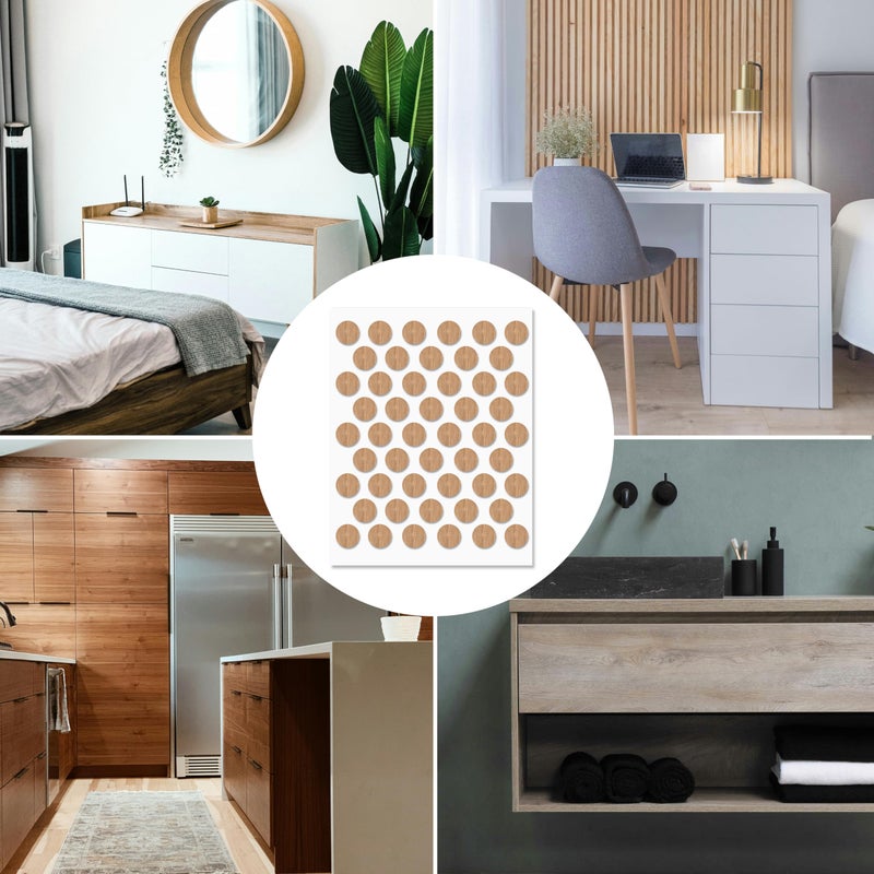 UNMAR Oak Self-Adhesive Screw Hole Stickers - 150 Pcs. 0.55 Inch / 14 Mm Peel Stick Dust Proof Tape, Water Resistance Pvc Caps For Wood Cabinets, Furniture, Drawer, Wardrobe, Kitchen, Table - Image 5