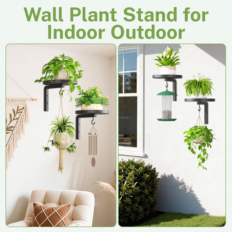 iDavosic.ly Wall Plant Holder Set of 2 for Indoor Outdoor, Metal Hanger with 2 Hooks, Floating Flower Display Stand for Window, Space Saving & Easy to Assemble (Pots/Chains/Plants Not Included), Black - Image 5
