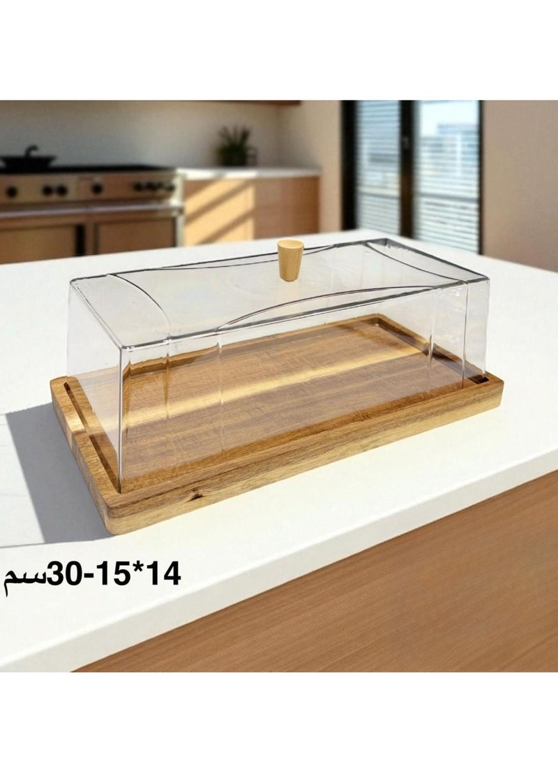 Plastic Wooden Cake Saver with Transparent Cover 30X14X15 CM