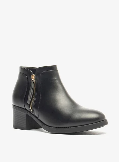 Flora Bella By Shoexpress Women Solid Ankle Boots with Block Heels and Zip Closure
