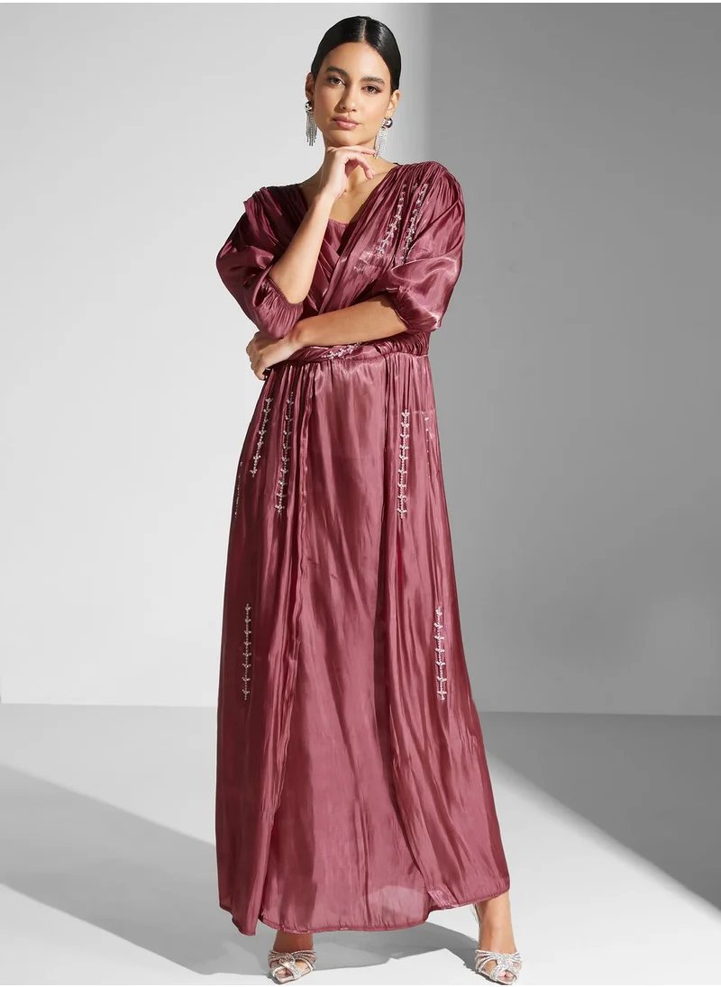hayas closet Embellished Pleated Dress