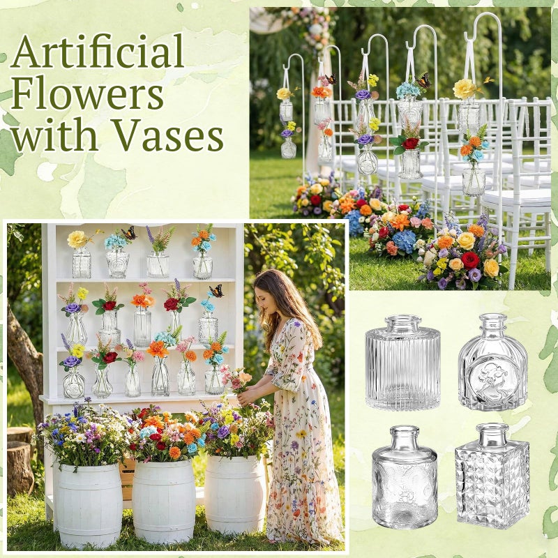 Ferrochef 36 Pcs Artificial Flowers Table Centerpiece with Vases Spring Colorful Wildflower Centerpieces Silk Flower Arrangement for Wedding Baby Shower Table Centerpieces Party(Fresh Charm) - Image 4