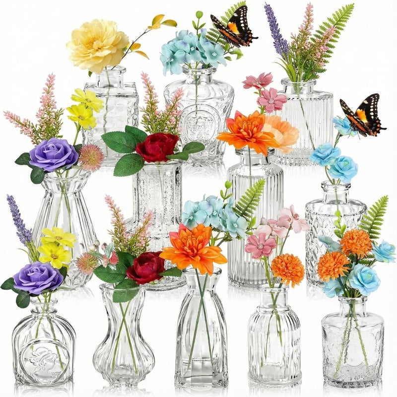 Ferrochef 36 Pcs Artificial Flowers Table Centerpiece with Vases Spring Colorful Wildflower Centerpieces Silk Flower Arrangement for Wedding Baby Shower Table Centerpieces Party(Fresh Charm) - Image 1