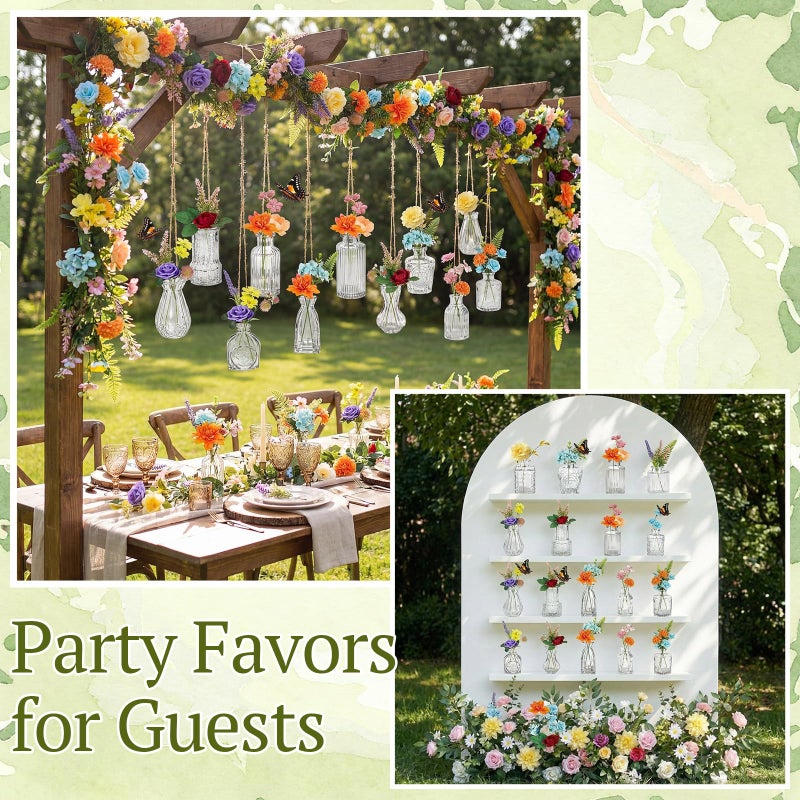 Ferrochef 36 Pcs Artificial Flowers Table Centerpiece with Vases Spring Colorful Wildflower Centerpieces Silk Flower Arrangement for Wedding Baby Shower Table Centerpieces Party(Fresh Charm) - Image 2