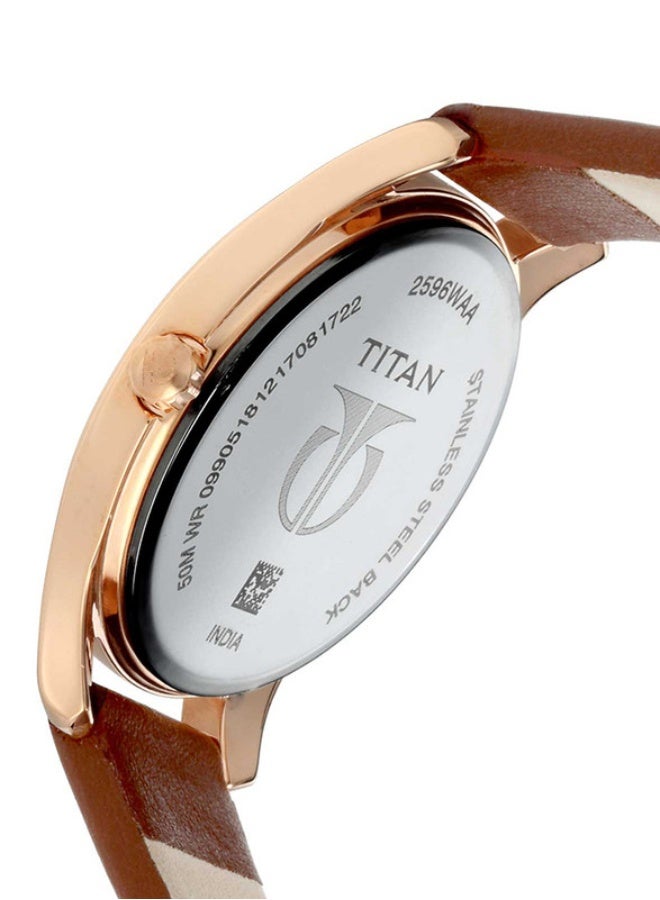 TITAN ساعة تيتان ووركوير التناظرية ذات القرص الأزرق وحزام جلد بني للنساء -2596WL03 - Image 3