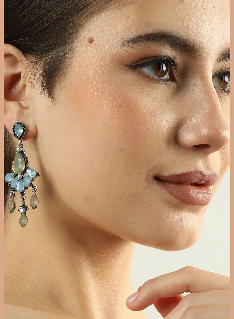 SOHI Silver Plated Designer Stone Drop Earring
