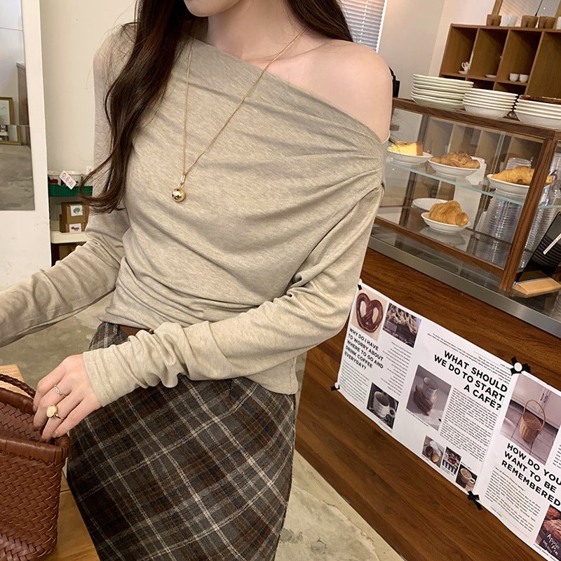 Shopping Mall Real Pograph Shoulder Spice Girl Inner Long Sleeve Base Shirt Women'S Shoulder High-End Temperament Slim-Fit T-Shirt - Image 2