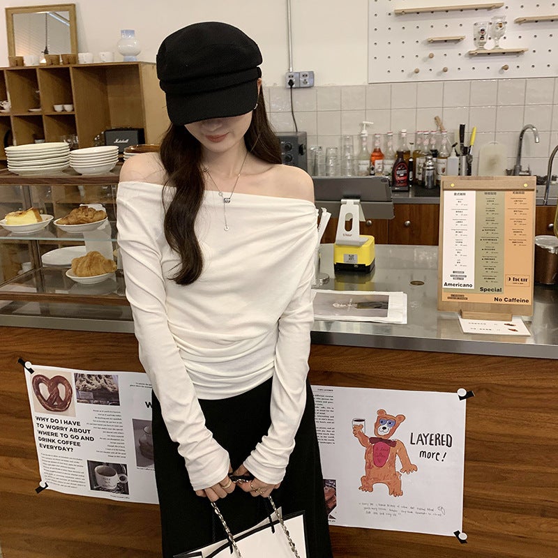 Shopping Mall Real Pograph Shoulder Spice Girl Inner Long Sleeve Base Shirt Women'S Shoulder High-End Temperament Slim-Fit T-Shirt - Image 5