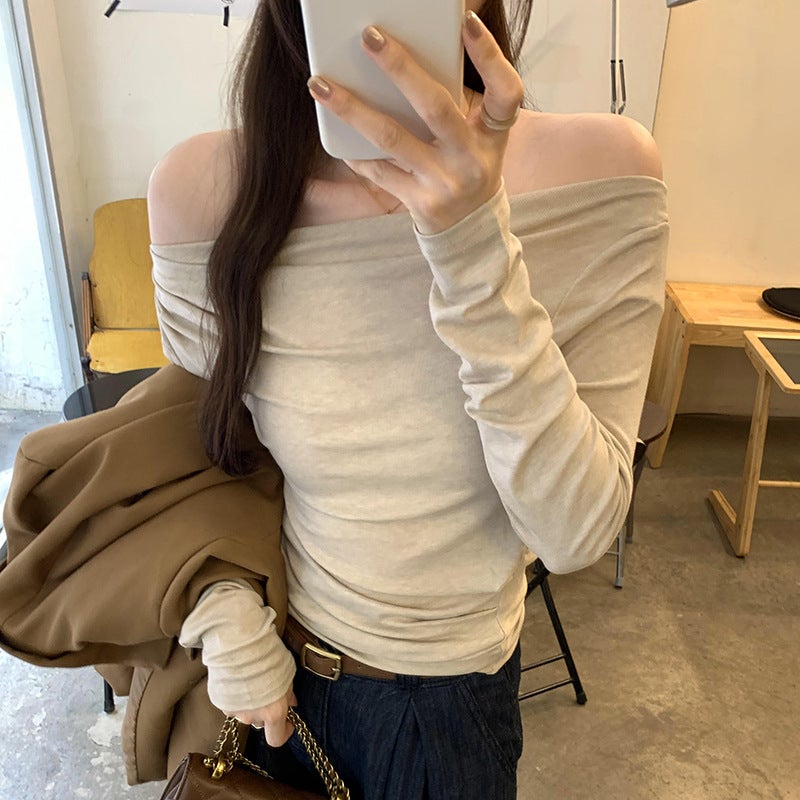Shopping Mall Real Pograph Shoulder Spice Girl Inner Long Sleeve Base Shirt Women'S Shoulder High-End Temperament Slim-Fit T-Shirt - Image 1