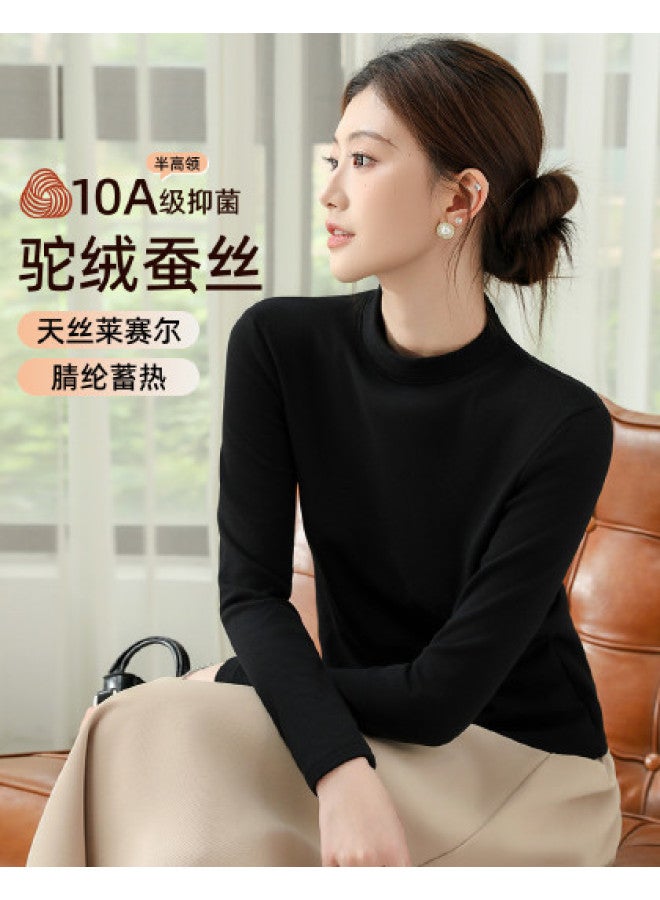Modal Women'S Semi-High Neck Basic Layering Top, Versatile Solid Color For Autumn, Winter, And Spring - Image 1