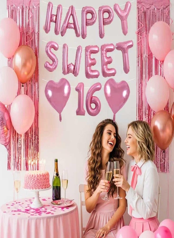 TONIFUL 16 Inch HAPPY SWEET 16 Balloons Banner Pink with 2Pcs 18Inch Pink Heart Balloons 16th Birthday Party Decorations Sign Happy 16th Birthday Balloons for Women, Girls Celebration Party Supplies - Image 5