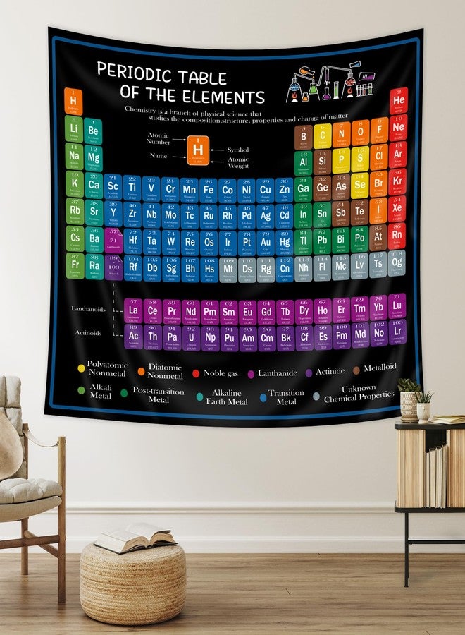Riyidecor Periodic Table Tapestry 80WX60L Inch Chemistry Elements Educational Scientific Teachers School Student Cool Aesthetic Practical Family Cute Symbols Wall Hanging Living Room Bedroom Decor - Image 1