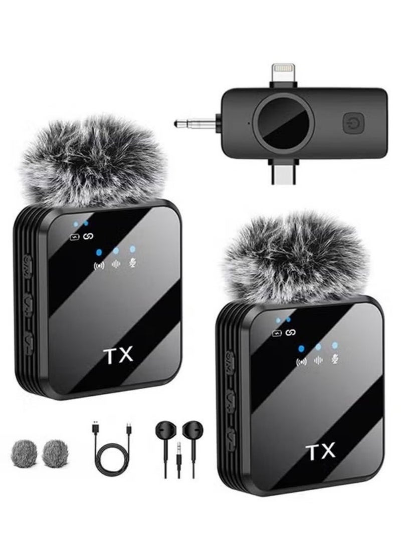 Wireless Lavalier Microphone Douyin Live Broadcast Mobile Video Recording 2.4G Noise Reduction Mini Microphone Live Video Recording Vlog Interview Online Classroom