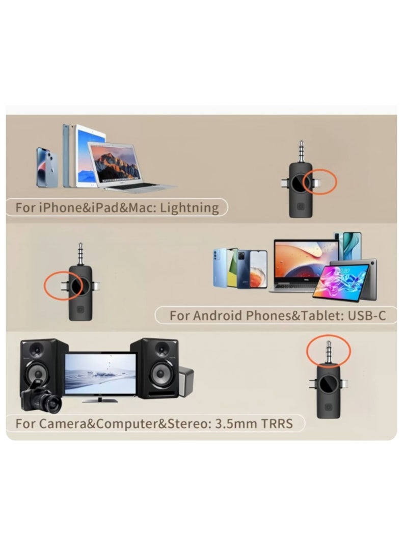 Wireless Lavalier Microphone Douyin Live Broadcast Mobile Video Recording 2.4G Noise Reduction Mini Microphone Live Video Recording Vlog Interview Online Classroom