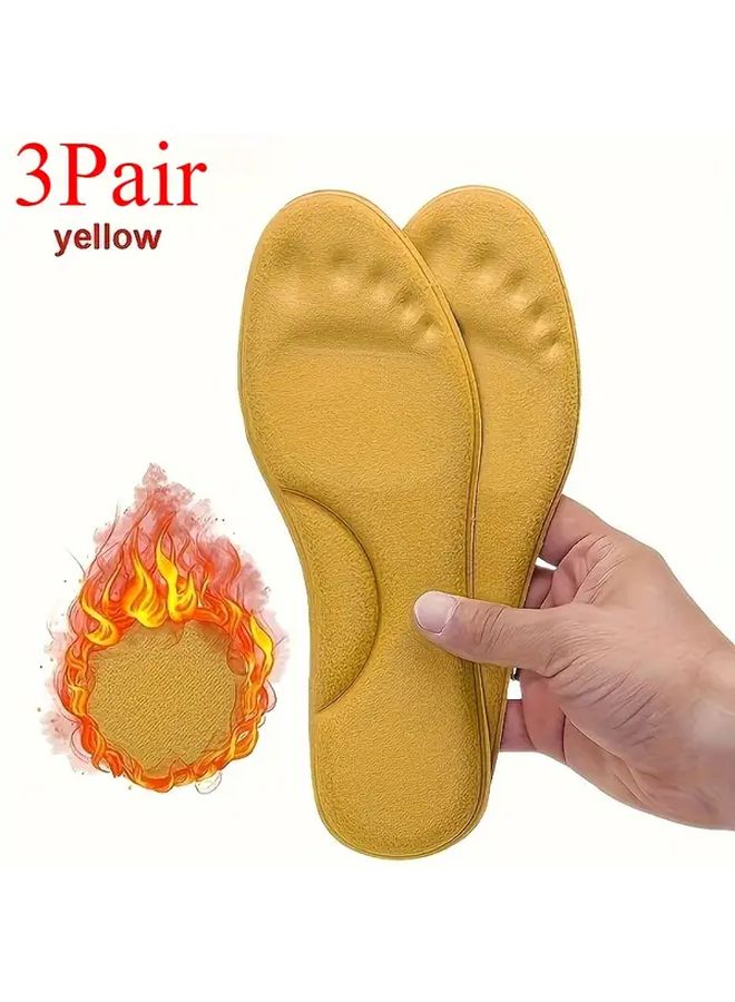 3 Pairs Memory Foam Insoles for Men Women Yellow 46 Warm Comfortable Shoe Inserts with Massage Support Trimmable Fit Winter Sports Shoes - Image 5