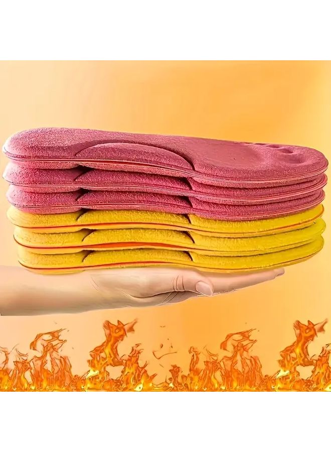 3 Pairs Memory Foam Insoles for Men Women Yellow 46 Warm Comfortable Shoe Inserts with Massage Support Trimmable Fit Winter Sports Shoes - Image 4