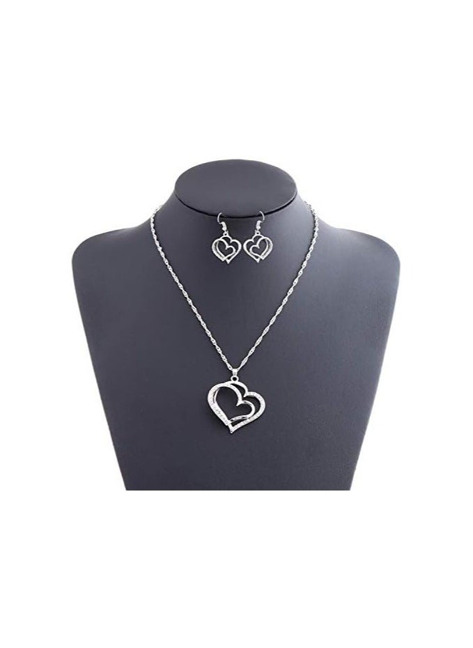 Goolsky Wedding Jewelry Mother's Day Gifts Double Heart Pendant Necklace and Earring Set for Mom Women Bride Bridesmaids  - Image 3