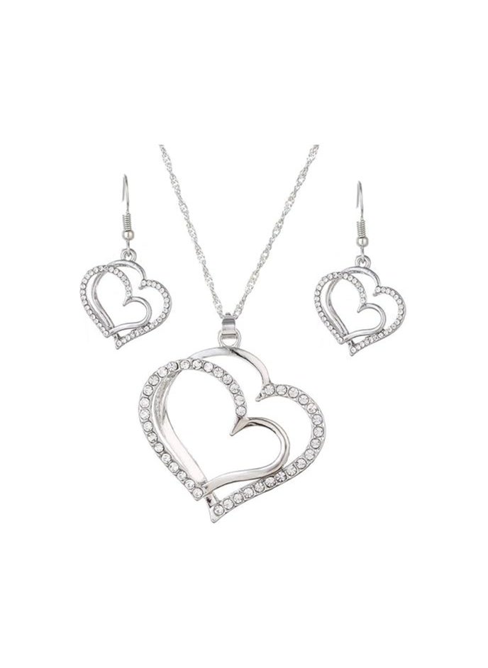 Goolsky Wedding Jewelry Mother's Day Gifts Double Heart Pendant Necklace and Earring Set for Mom Women Bride Bridesmaids  - Image 1